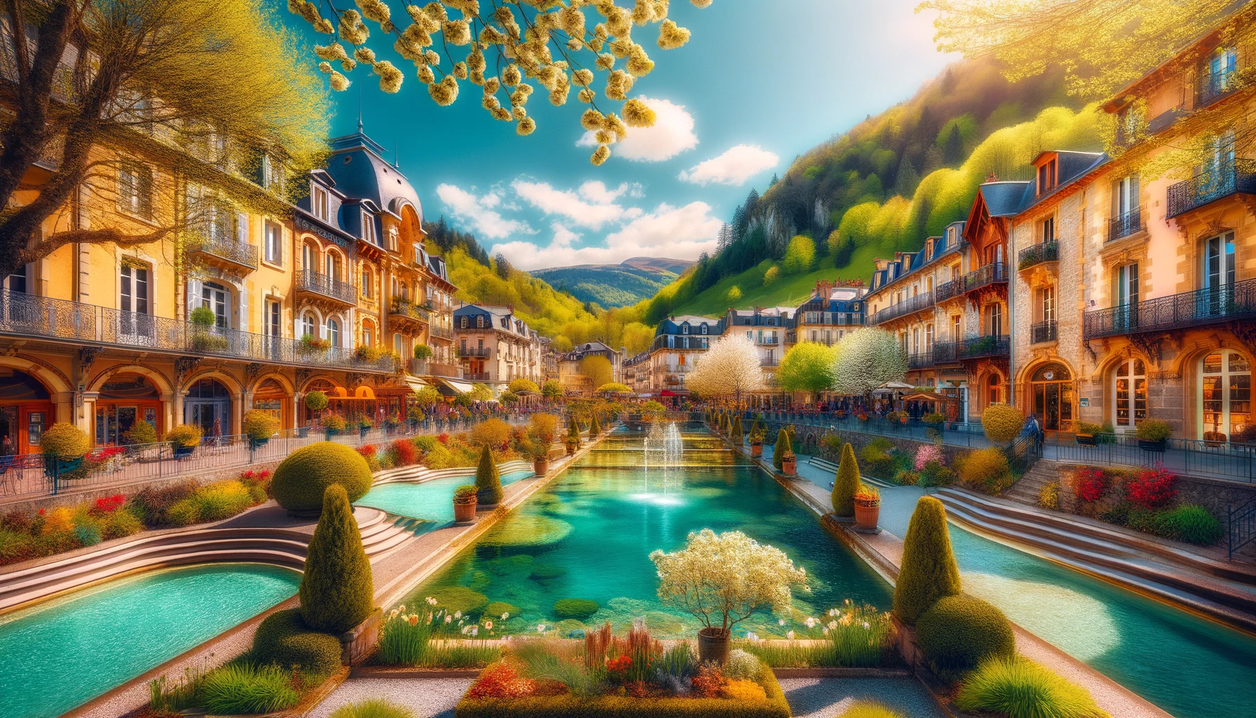 Ax-les-Thermes, une charmante ville thermale située dans le département de l'Ariège de la région Occitanie dans le sud-ouest de la France, capturée par une journée ensoleillée de printemps.