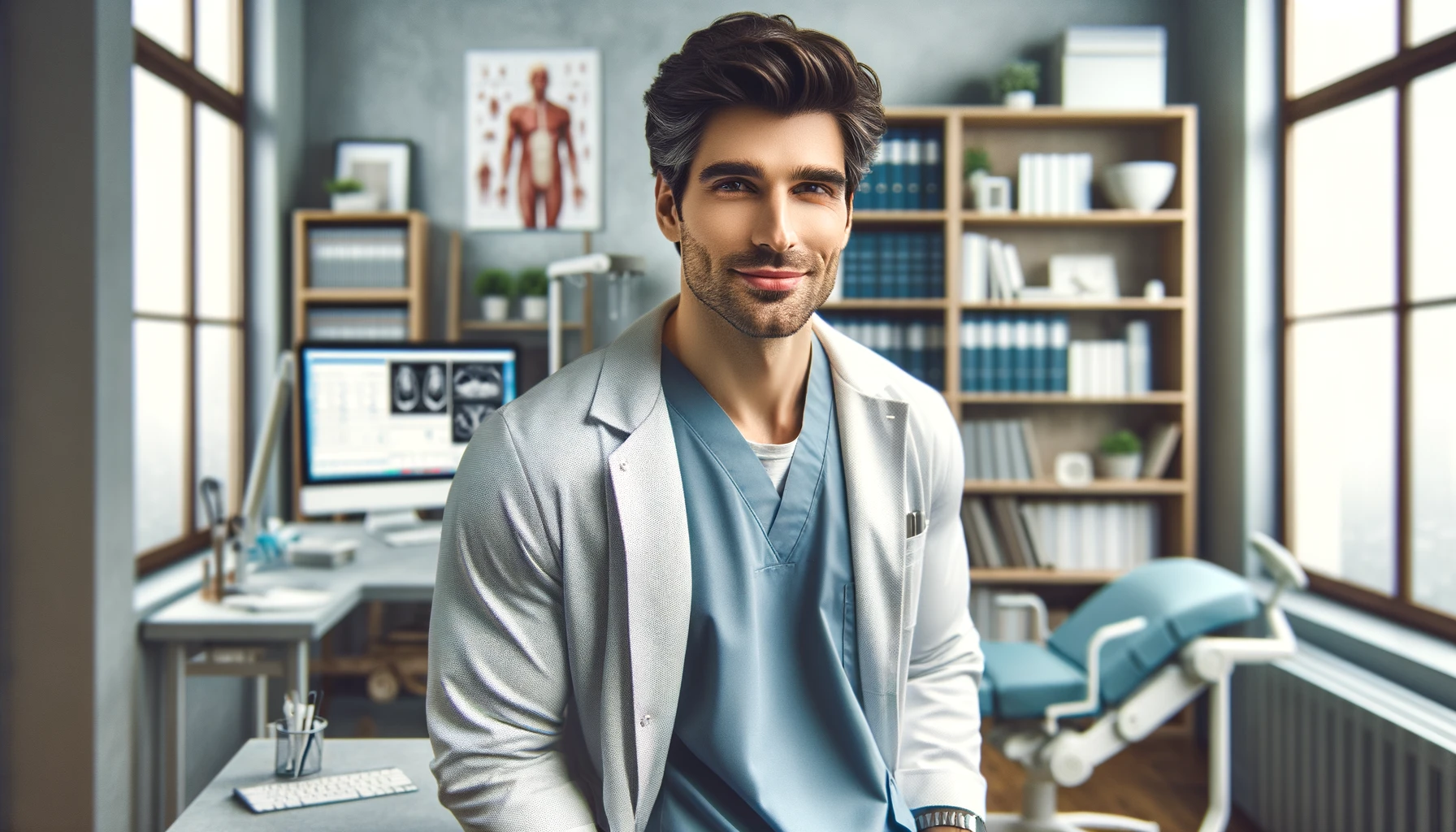 An aesthetic surgeon doctor of nose job in turkey stayed in his office, showcasing a realistic and professional environment.