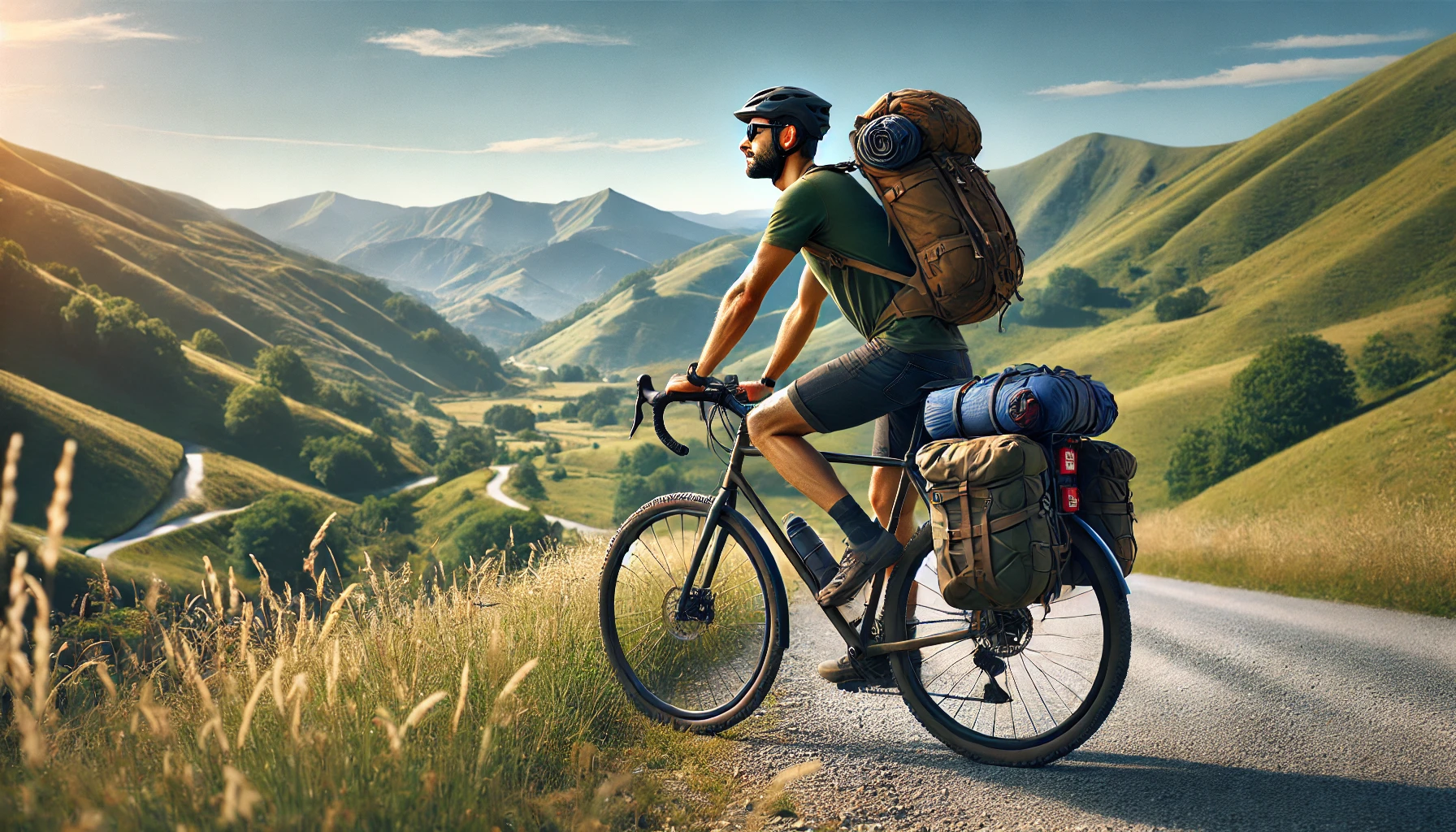 cycliste sur une longue aventure de bikepacking à travers les paysages pittoresques de l'Ariège.